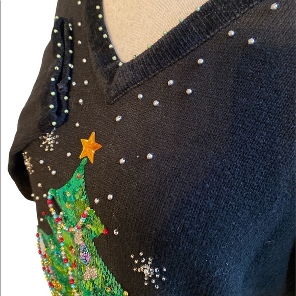 🎄Quacker Factory Unisex 3D Knit Black Cotton Ramie Blend Grandmacore Sweater - Picture 3 of 8